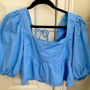 Abercrombie & Fitch Light Blue Puff Sleeve Blouse